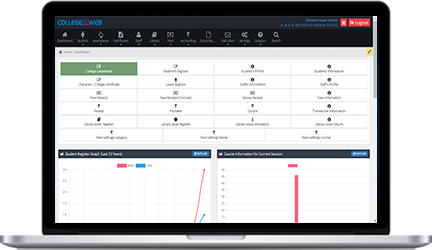 College On Web ERP dashboard shown on a laptop